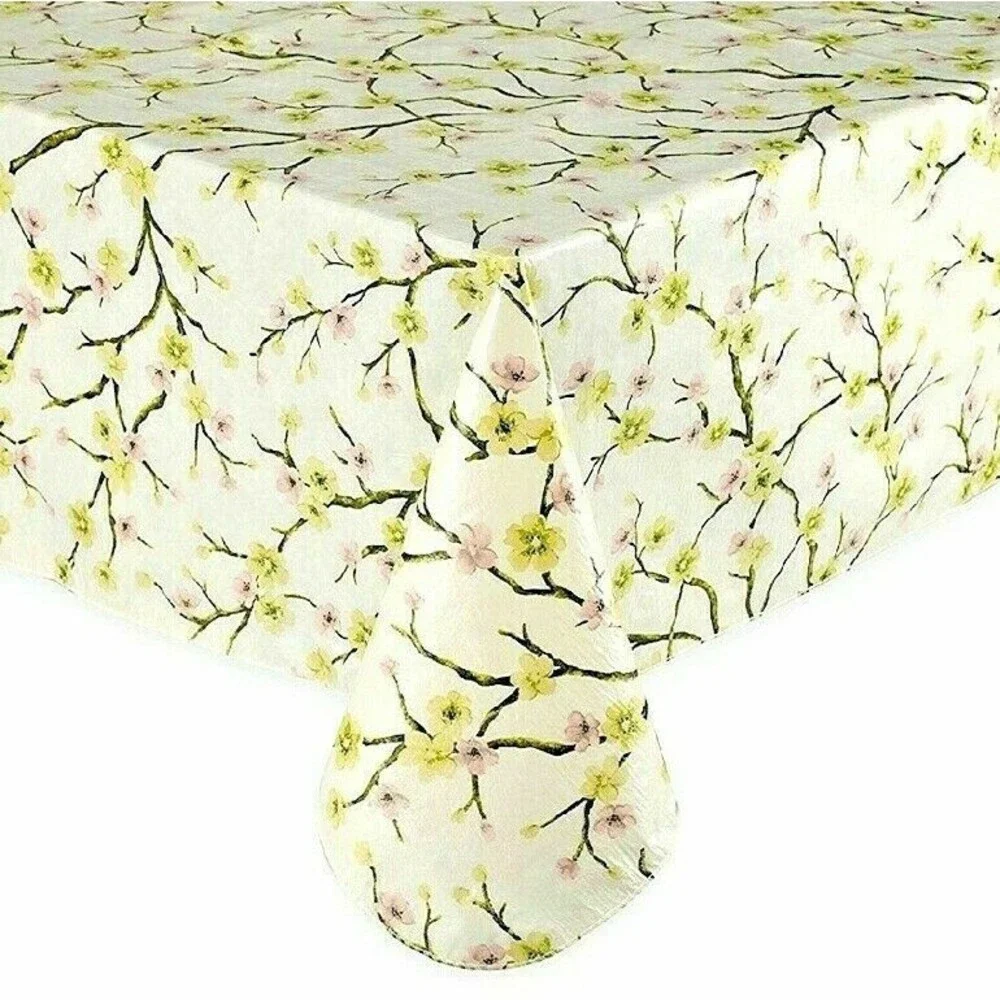 Cherry Blossom Vinyl Tablecloth Zipper Umbrella Table Flannel Backed 60x84